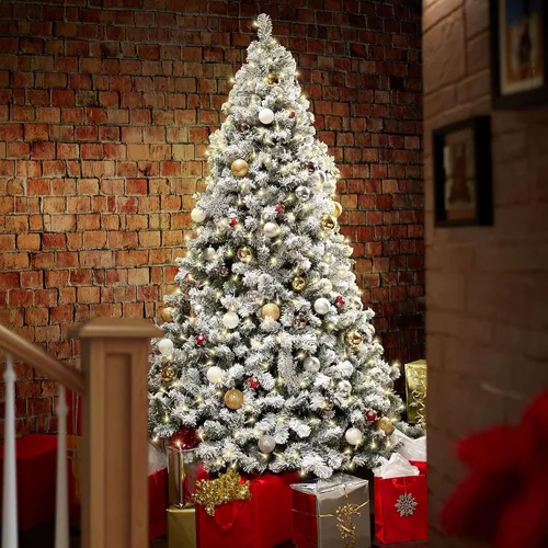 Vista 2 de Casafield Árbol de Navidad artificial de pino nevado realista preiluminado de 6 pies con soporte de metal resistente