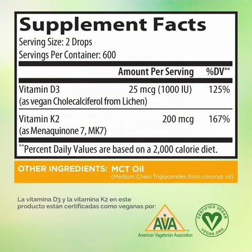 Vista 7 de Gotas líquidas veganas Vitamina D3 K2 (MK7) – Vitamina D líquida 100% a base de plantas mejorada con aceite de coco para una máxima absorción – 1