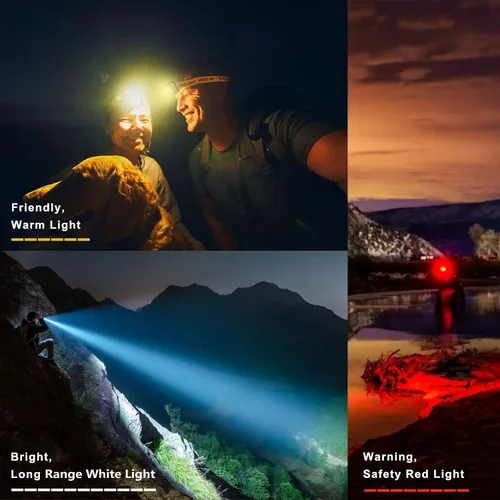 Vista 3 de Linterna frontal recargable, lámpara LED ligera, linterna de cabeza con sensor de movimiento, luz de cabeza impermeable súper brillante