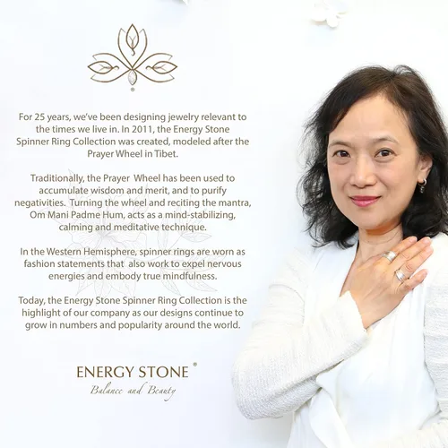 Vista 7 de ENERGY STONE Anillo giratorio de plata de ley 925 para meditación de prado para mujer con giratorios redondeados de latón y plata (estilo US04)