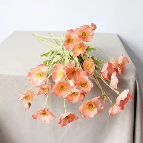 Vista 5 de Emivery 6 piezas de flores de amapola artificiales de amapola rosa, ramo de boda, flores de amapola de seda, centro de mesa para decoración