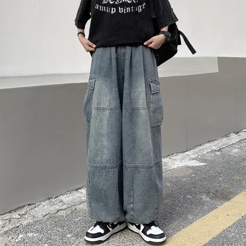 Vista 6 de Y2K - Pantalones de mezclilla holgados Emo Cyber Cargo Grunge Vintage Demin Ropa estética Hiphop Jogger Pantalones deportivos góticos Streetwear
