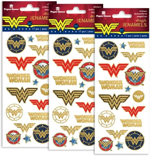 Vista 3 de Playhouse DC Comics Wonder Woman - Lámina de calcomanías con efecto esmaltado, 3 paquetes