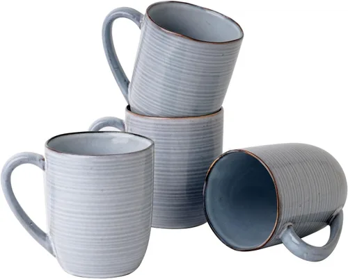 Vista 14 de famiware Tempus Juego de Tazas de Café de 4, Juego de Tazas de 14 oz, Tazas de Gres con Asa para Café, Té, Cacao, Leche, Capuchino, Apto para Blanco