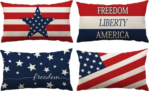 Vista 18 de YeeJu Juego de 4 fundas de almohada patrióticas de 12 x 12 pulgadas, fundas de almohada para el 4 de julio, fundas de almohada para decoración