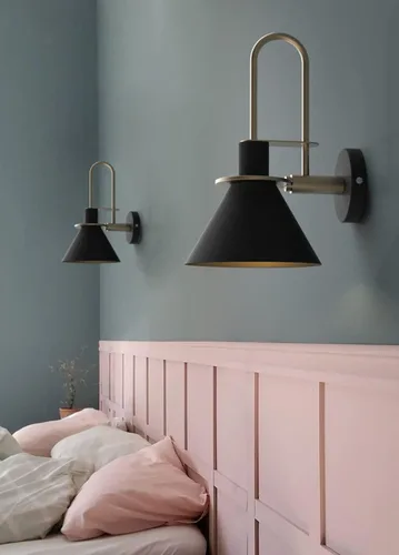 Vista 4 de Apliques de pared modernos con forma de cono de metal, kit de farol de pared para mesita de noche, lámpara de montaje en pared, aplique de 1 luz