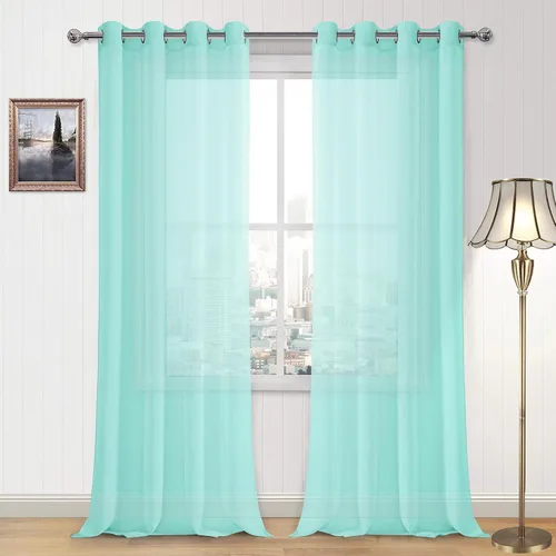 Vista 147 de DWCN Cortinas traslúcidas color verde frijol para sala de estar y dormitorio - Cortinas voile con aspecto de lino sintético con ojales en la parte