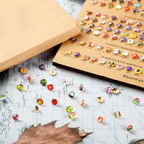 Vista 7 de Fumete 289 piezas de chinchetas con banderas para mapa del mundo, chinchetas creativas, chinchetas de banderas nacionales, tachuelas creativas