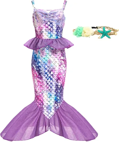 Vista 9 de Disfraz de sirena para niñas pequeñas, vestido de sirena para Halloween, vestido de princesa