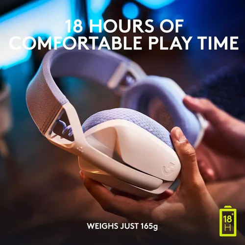 Vista 6 de Logitech G 435 LIGHTSPEED y auriculares inalámbricos Bluetooth para juegos audífonos ligeros sobre la oreja micrófonos integrados batería de 18