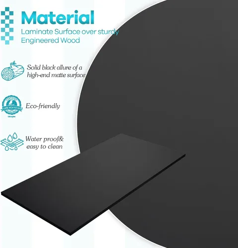 Vista 5 de 36x20 pulgadas Mesa Negra Universal, Escritorio Sólido de Una Pieza, Encimera Reversible de Melamina, Dobles Escritorios, L-Escritorio DIY