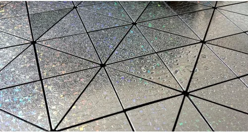 Vista 3 de XUANINY Azulejos contra salpicaduras para despegar y pegar, con superficie de aluminio triangular arcoíris, calcomanía de mosaico de metal