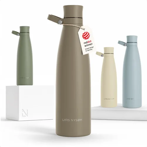 Vista 25 de LARS NYSØM Botella de agua aislada de acero inoxidable de 25 onzas, 34 onzas, frasco térmico aislado para bebidas calientes y frías, botella a Beige