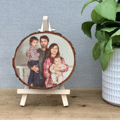 Vista 4 de Álbum de marco de fotos personalizado impresión de fotos personalizada en rodajas de madera, fotografía personalizada sobre obras de arte de madera
