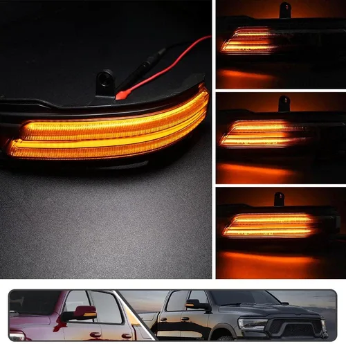 Vista 2 de 2 piezas de luces LED intermitentes secuenciales ámbar para espejo lateral para Dodge Ram 1500 2019-2024, indicador de intermitente, luz de señal