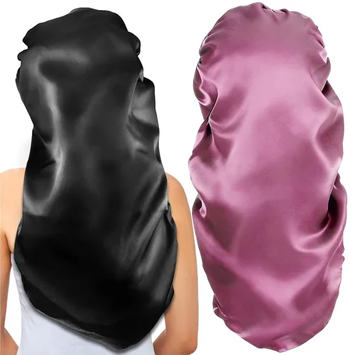 Vista 13 de 2 gorros largos de satén para dormir, gorro de trenzas extra grandes para dormir, cabello largo, gorro de banda elástica suave y cómodo para mujer