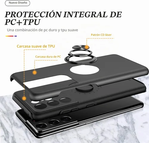 Vista 4 de Funda para Samsung Galaxy S21 Ultra, con protector de pantalla de TPU flexible autorreparable, 2 unidades, grado militar, doble a prueba de golpes