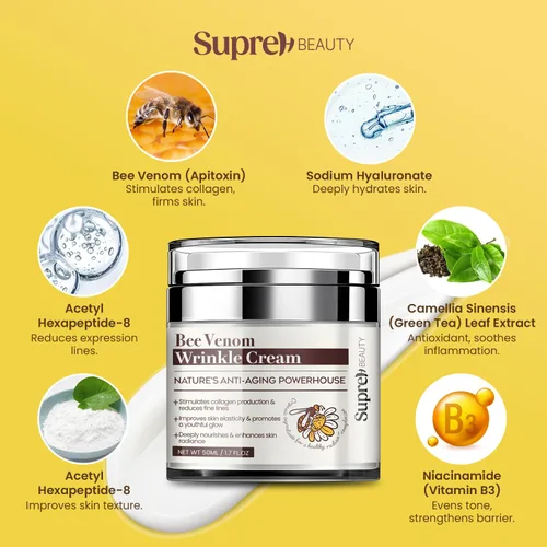 Vista 3 de SupreH Bee Venom Cream Wrinkle Filler: Crema de estiramiento facial instantáneo y crema tensora de ojos con ácido hialurónico niacinamida