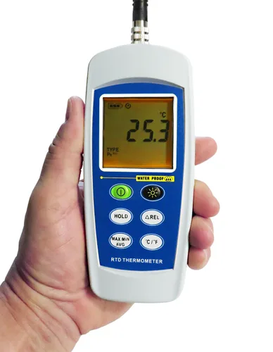 Vista 2 de Sper Scientific Termómetro RTD impermeable 800117C - Medidor de temperatura digital IP67 con sonda de resistencia de platino Pantalla