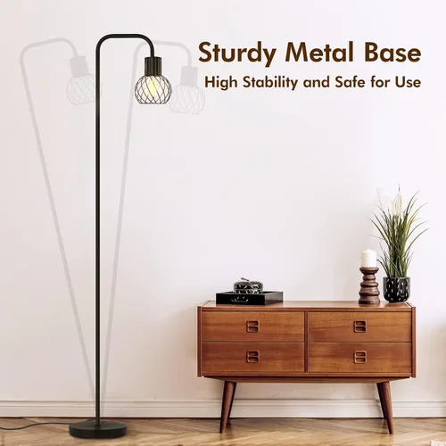 Vista 6 de Lámpara de pie industrial, lámpara de pie LED moderna con bombilla LED de 6W, interruptor de pie, lámparas altas de metal para sala de estar