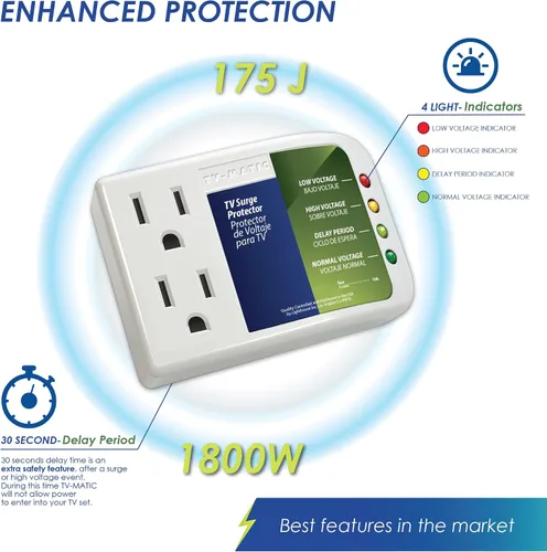 Vista 3 de Protector electrónico de voltaje y sobretensiones para Smart TV, consolas de juegos y centro de entretenimiento, protege contra alto y bajo voltaje