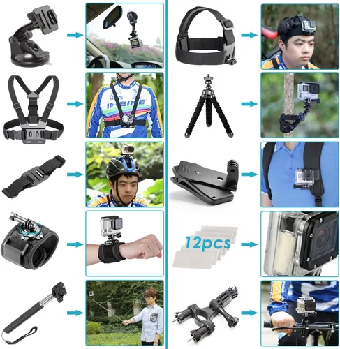 Vista 2 de Kit de accesorios para cámara de acción 50 en 1 con tarjeta micro SD de 64 GB + paño de limpieza de microfibra, compatible con GoPro Hero 8, 7, 6