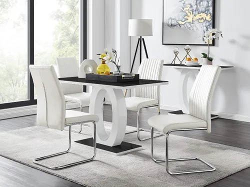 Vista 11 de Furniturebox UK Giovani - Juego de mesa de comedor de cristal negro y blanco de alto brillo y 4 sillas Lorenzo