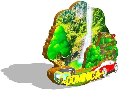 Vista 2 de Dominica Dominica - Imán de madera para nevera, monumentos 3D, recuerdos coleccionables, decoración hecha a mano -549