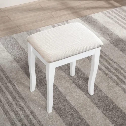 Vista 5 de Roundhill Furniture, Sanlo - Juego de tocador y banco de madera, blanco