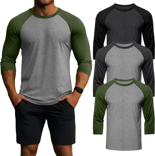 Vista 13 de Huukeay - Paquete de 3 camisas para hombre de 3/4 de manga, cuello redondo, camisetas de béisbol, camisetas atléticas que absorben la humedad