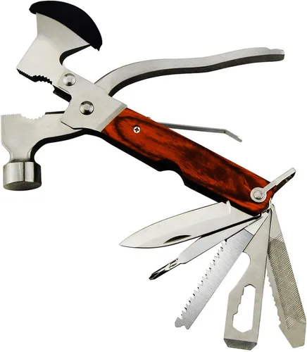 Vista 7 de Camping Multitool Axe Hammer, 18 in 1 Multitool Hatchet Herramientas de camping multiherramienta, accesorios para sierra, destornilladores, alicates