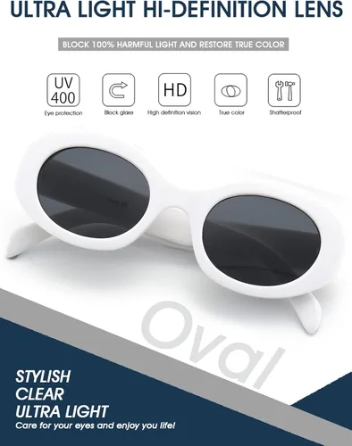 Vista 3 de PORADAY Lentes de sol ovalados modernos y gruesos para mujer, lentes de sol retro estrechos y gruesos, tonos degradados, redondos