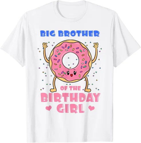 Vista 70 de Big Brother Of The Birthday Girl Donut Bday Party Bro Sib Camiseta, Negro, S