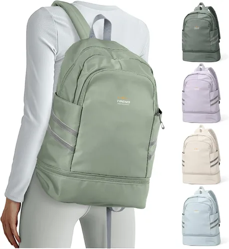 Vista 18 de coofay Mochila de gimnasio para mujer, bolsa de gimnasio con compartimento beige (A-Beige)