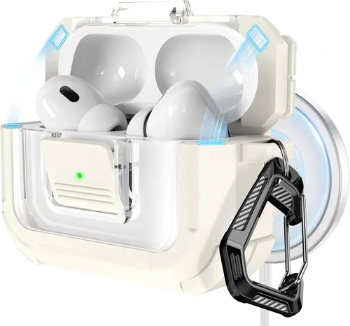 Vista 16 de RFUNGUANGO Funda para AirPods Pro 2, compatible con AirPods Pro de 2ª/1ª generación, compatible con MagSafe, bloqueo automático magnético con kit