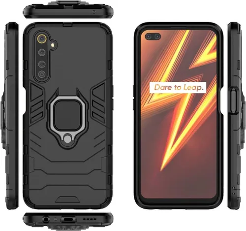 Vista 3 de LuluMain Compatible con Realme 6 Pro, soporte de metal con agarre de anillo de apoyo (funciona con soporte magnético para automóvil), cubierta Negro