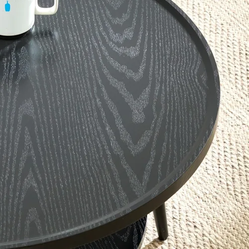 Vista 6 de Saint Mossi - Mesa de café moderna para sala de estar, mesa de café redonda de mediados de siglo, mesa central de 2 niveles para espacios pequeños