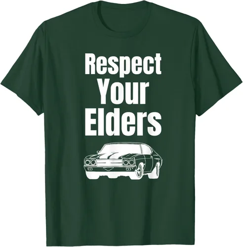 Vista 85 de Divertido regalo de auto para chicos – Respect Your Elders Classic Muscle Car Camiseta, Negro, S
