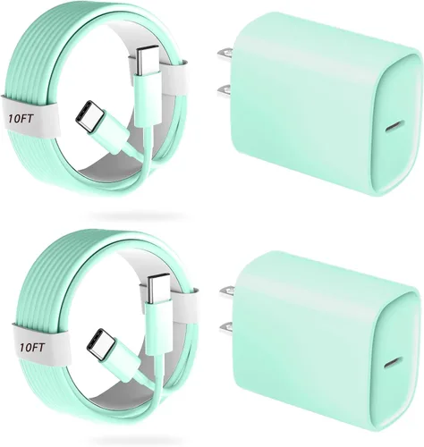 Vista 22 de Cargador para teléfono 17, 16, 15 Pro, carga rápida, 20 W, USB C, bloque de carga rápida con cargadores tipo C de 3 pies de largo, cable de carga