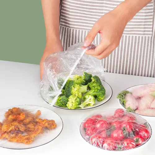 Vista 5 de Bolsas de conservación fresca, 300 fundas para alimentos, Cubiertas elásticas reutilizables para almacenamiento de alimentos, Sellado de plástico