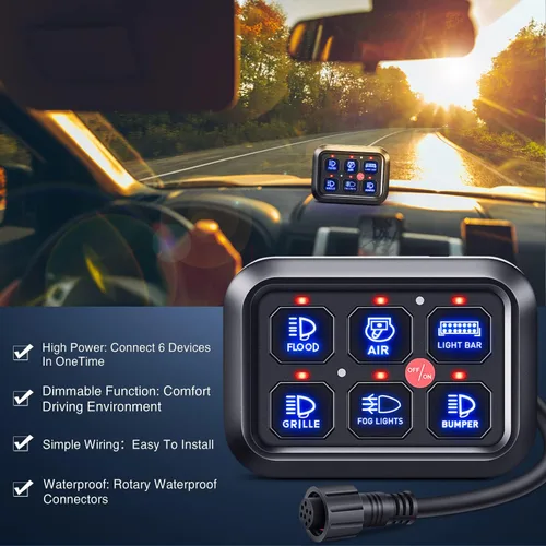 Vista 9 de Nilight Panel de Interruptores de 6 Posiciones Sistema de Relé de Control de Circuito Universal con Arnés de Cableado con Fusible LED Pod Regulable