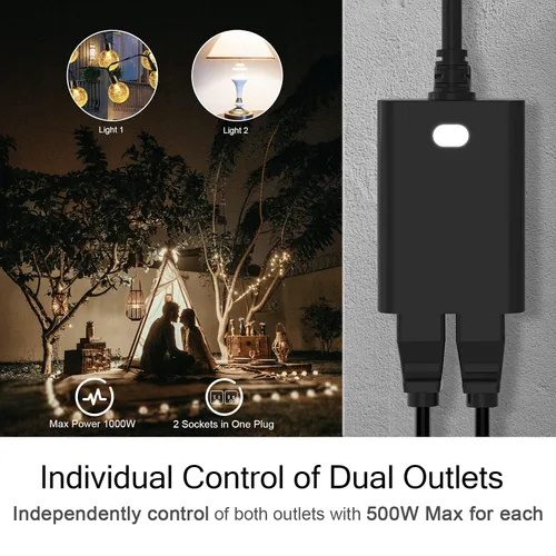 Vista 6 de Enchufe inteligente WiFi para exteriores, enchufes inteligentes que funcionan con Google Home para control de voz, control remoto inalámbrico por