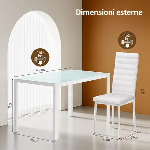 Vista 3 de Bealife - Juego de mesa de comedor de cocina para 6, vidrio templado Blanco