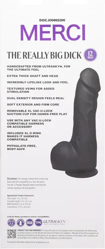 Vista 2 de Doc Johnson Merci - El consolador Really Big de 12 pulgadas con ventosa Vac-U-Lock extraíble XL - ULTRASKYN - solo para adultos, color negro