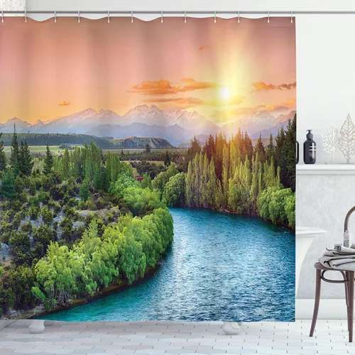 Vista 16 de Ambesonne Decor Collection, juego de cortina con ganchos para regadera