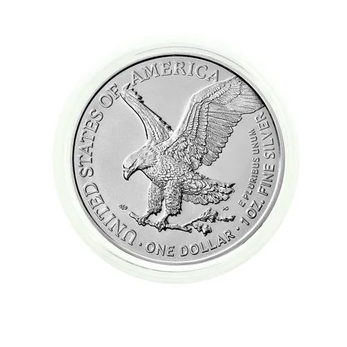 Vista 2 de 2023 – American Silver Eagle .999 de plata fina en ajuste directo Air Tite con nuestro certificado de autenticidad Dollar US Mint sin circular