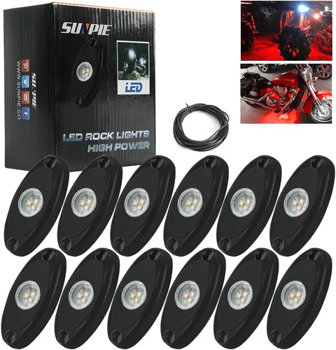 Vista 9 de SUNPIE 8 cápsulas de luces de roca de conexión rápida azul, cables de extensión de 4M para cada luz, 3 chips de alta potencia, almohadillas