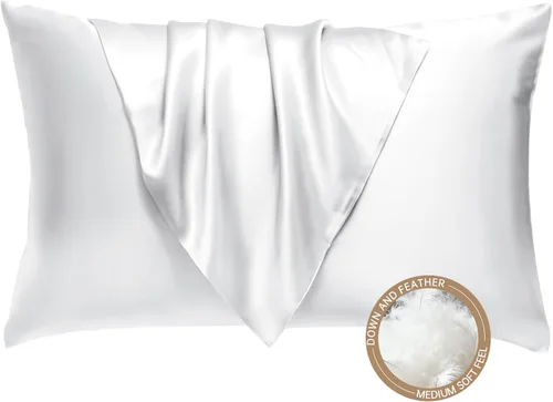 Vista 14 de BHZ Almohada estándar de plumas de ganso con funda de almohada de satén, almohada de cama de lujo de la colección de hotel para dormir, soporte