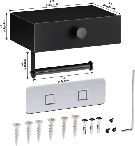 Vista 6 de VOLDRA Soporte de papel higiénico con estante negro dispensador de toallitas para baño Soporte de papel higiénico con cajón de diseño