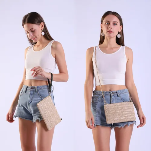 Vista 2 de Bolso pequeño cruzado con cremallera de pajilla, bolso de mano para mujer